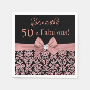Guardanapo De Papel Rosa Dourado Glitter Floral Damasco 50º Aniversá