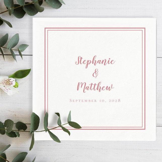 Guardanapo De Papel Rosa Dusty e Festa de casamento Branca Simples (Criador carregado)