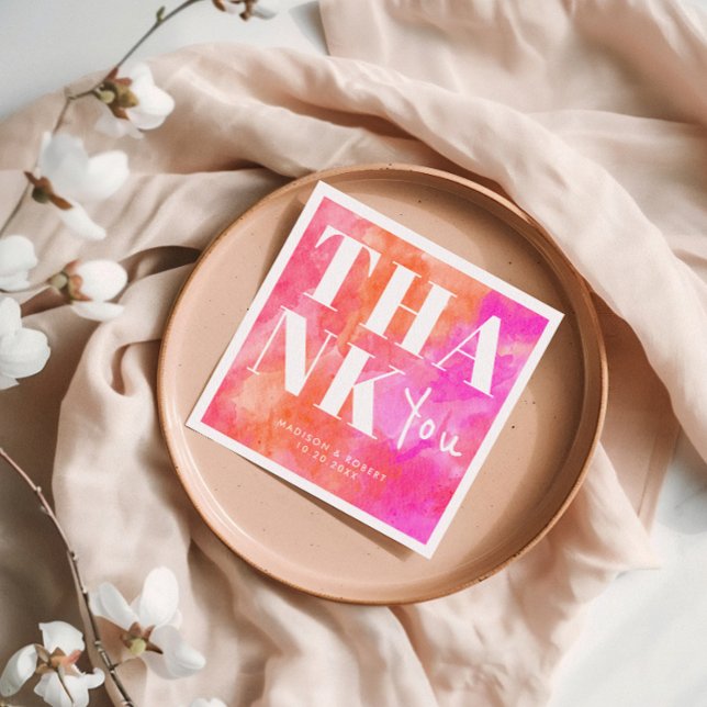 Guardanapo De Papel Rosa e Abstrato Laranja Negrito Obrigado Casamento (Criador carregado)