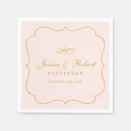 Guardanapo De Papel Rosa e Dourado | Casamento Clássico Elegante Napki