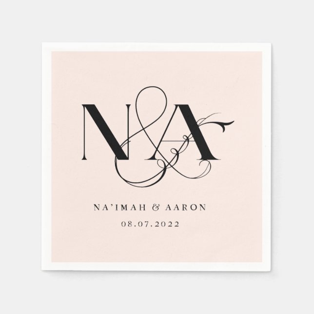 Guardanapo De Papel Rosa e Preto | Monograma Wedkins (Frente)