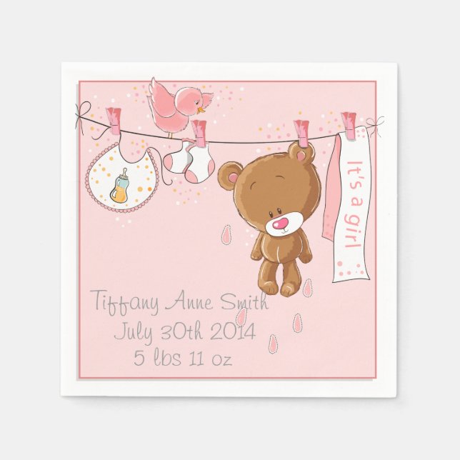 Guardanapo De Papel Rosa É uma Festa de Chá de fraldas para Garotas Na (Frente)