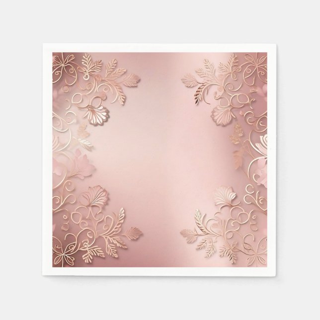 Guardanapo De Papel Rosa Elegante Dourado E Floral Rosa (Frente)