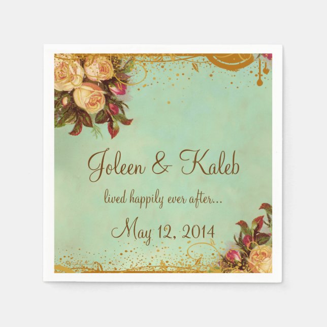 Guardanapo De Papel Rosa Elegante Vitoriano Personalizado Napkins (Frente)