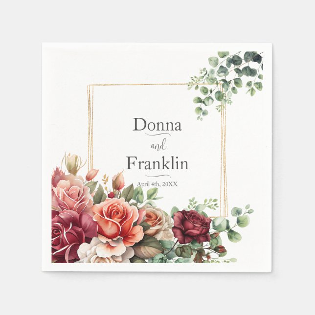 Guardanapo De Papel Rosa Floral Eucalyptus Wedding (Frente)