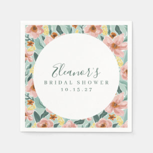 Guardanapo De Papel Rosa Floral Script Noiva Mint Sage Personalizado