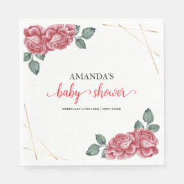 Guardanapo De Papel Rosa Floral Sweetheart Chá de fraldas Elegante Mod