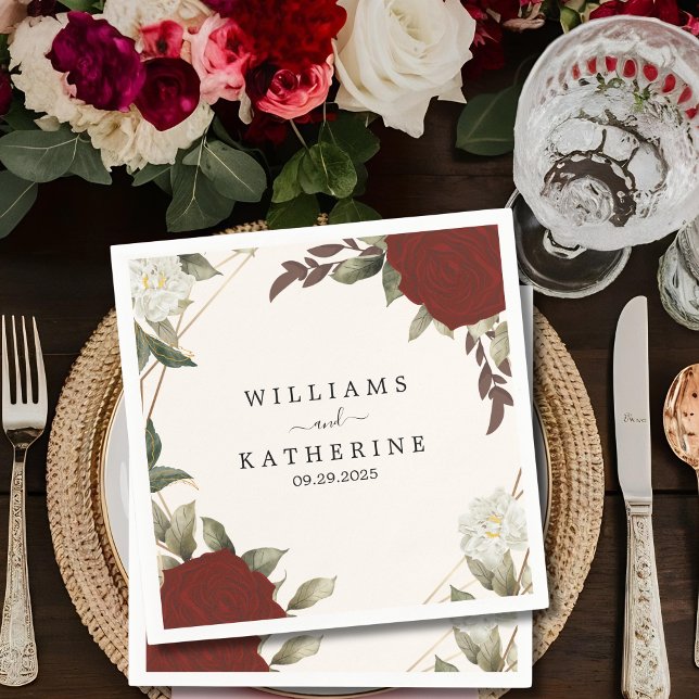 Guardanapo De Papel Rosa Floral vermelho romântico de cor profunda (Criador carregado)