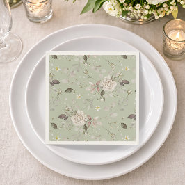 Guardanapo De Papel Rosa Floral Vintage Verde Salvia