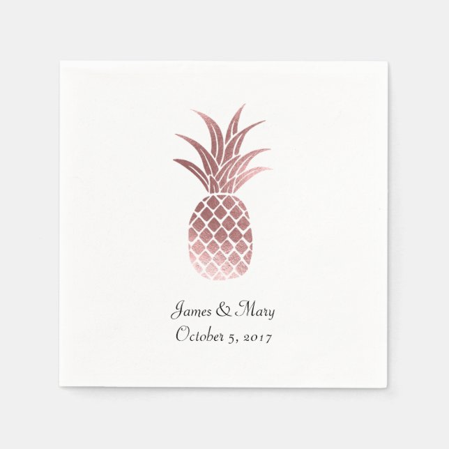 Guardanapo De Papel Rosa Gold Foil Pineapple Casamento Cocktail Napkin (Frente)