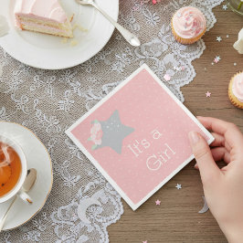 Guardanapo De Papel Rosa Moderno e Estrela Cinza É Uma Rapariga