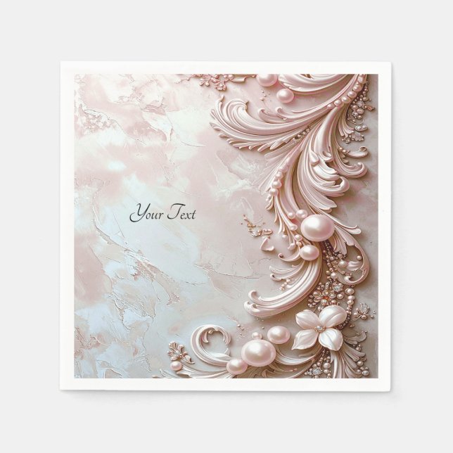 Guardanapo De Papel Rosa Ornate Pérola e Floral (Frente)
