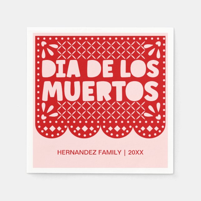 Guardanapo De Papel Rosa Personalizado e Vermelho Dia de los Muertos N (Frente)