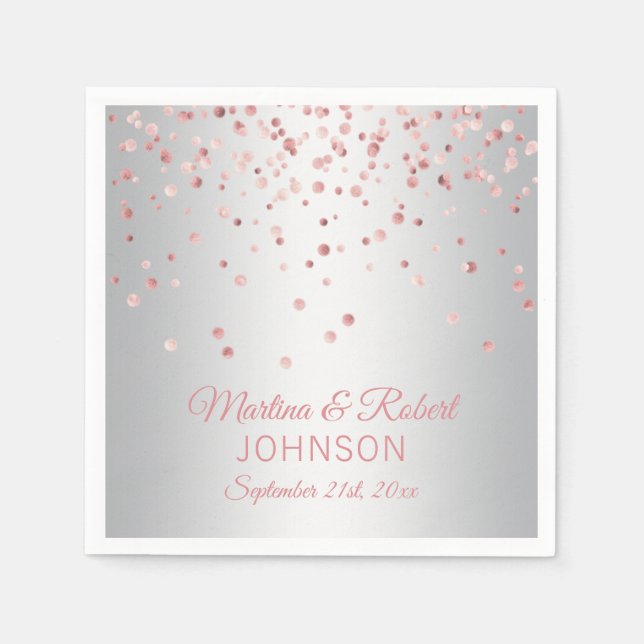 Guardanapo De Papel Rosa personalizado elegante Confetti Dourado e Cas (Frente)