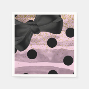 Guardanapo De Papel Rosa Preto e Dourado Pontos Polca Chique Laço Glam
