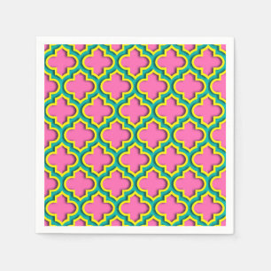 Guardanapo De Papel Rosa quente #2, amarelo, marroquino Quatrefoil