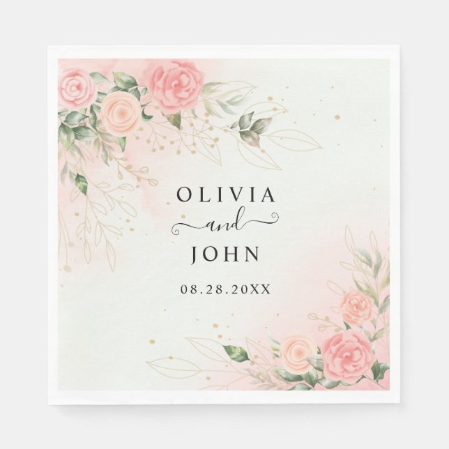 Guardanapo De Papel Rosa Romântico Aquarela Placa Rosa de Casamento (Frente)