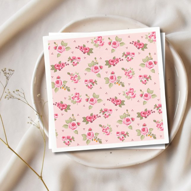 Guardanapo De Papel Rosa Rosa Rosa Romântica Descartável Floral Napkin (Romantic Pink Rose Floral Disposable Napkins)
