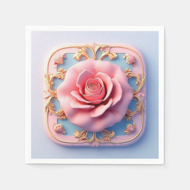 Guardanapo De Papel Rosa Rosa Rosa Rosa Com Detalhes Ornamentais Doura (Frente)