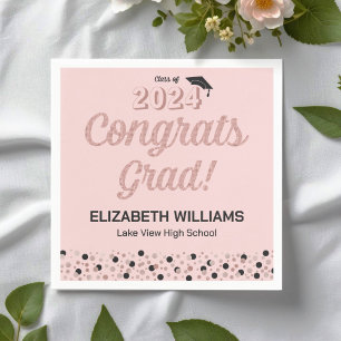 Guardanapo De Papel Rosa Script Confetti Congrats Formando Napkin Rosa