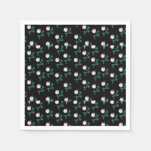 Guardanapo De Papel Rosa Selvagem - Padrão Floral no Fundo Negro