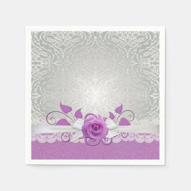 Guardanapo De Papel Rosa Silver de rendas/Damasco roxo Nápoles (Frente)