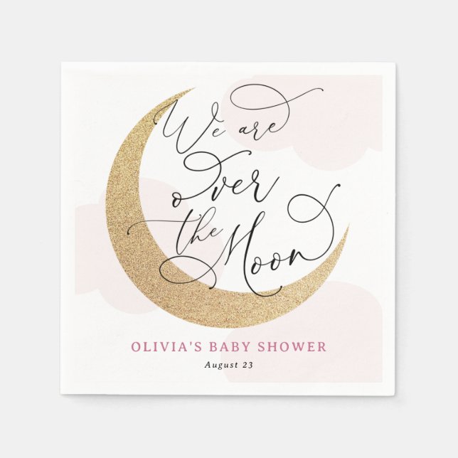 Guardanapo De Papel Rosa sobre o Chá de fraldas da Lua (Frente)