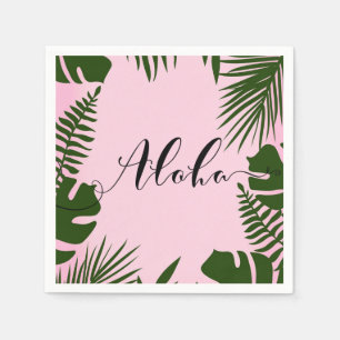 Guardanapo De Papel Rosa Tropical Folhas Verdes Praia Verão Aloha Luau