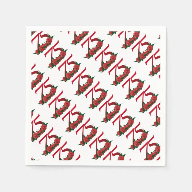 Guardanapo De Papel rosa vermelha 75.o aniversário (Frente)