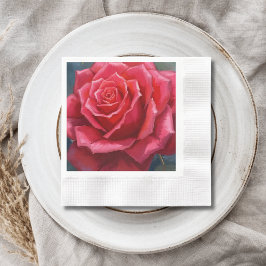 Guardanapo De Papel Rosa Vermelha Aquarela Floral Formal Casamento