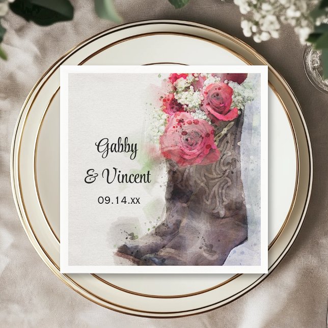 Guardanapo De Papel Rosa vermelha Cowboy Boots Western Wedcolor (Criador carregado)