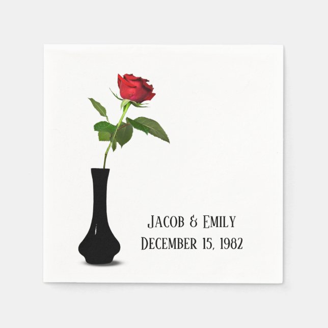 Guardanapo De Papel Rosa vermelha Em Vaso Preto (Frente)