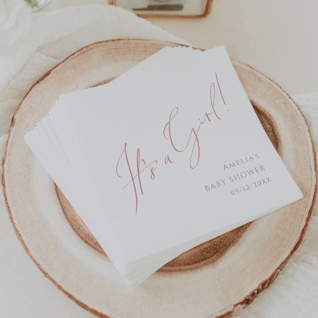 Guardanapo De Papel Rosa Whimsical Script É Um Chá de fraldas Rapariga (Criador carregado)