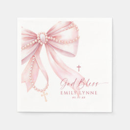 Guardanapo De Papel Rosário de Pérola com Laço Rosa Batismo