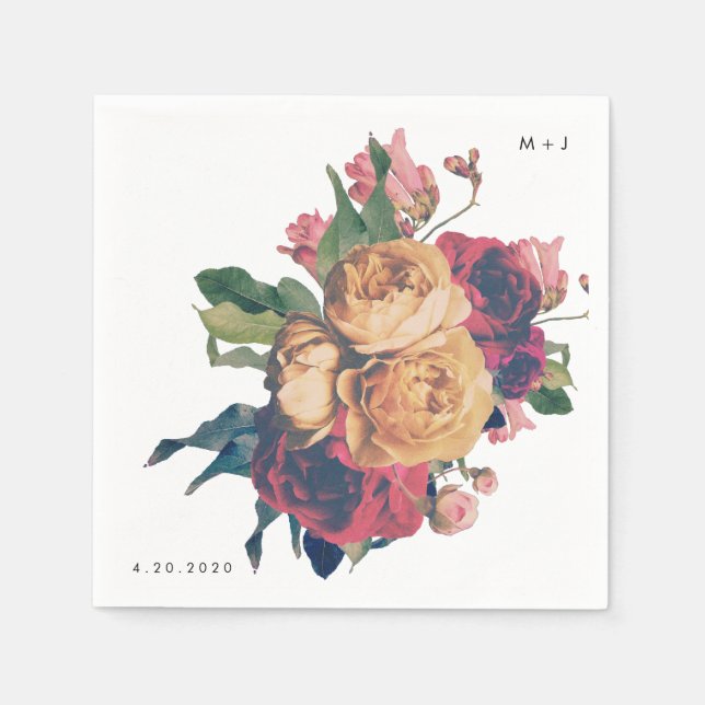 Guardanapo De Papel Rosas Antigas Mesa de Casamento de Fetos Botânicos (Frente)