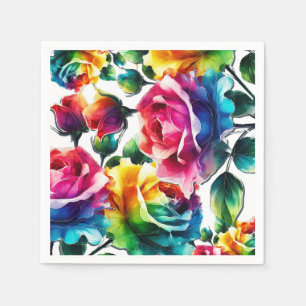 Guardanapo De Papel Rosas Arco-íris Preto e Branco Casamento Floral Vi