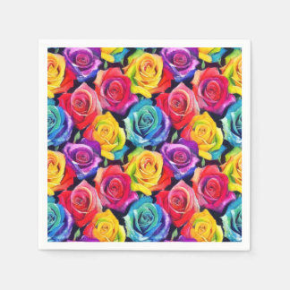 Guardanapo De Papel Rosas arco-íris radiantes, padrão floral