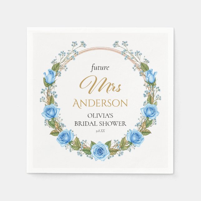 Guardanapo De Papel Rosas Azuis Elegantes e Respiração do Bebê (Frente)