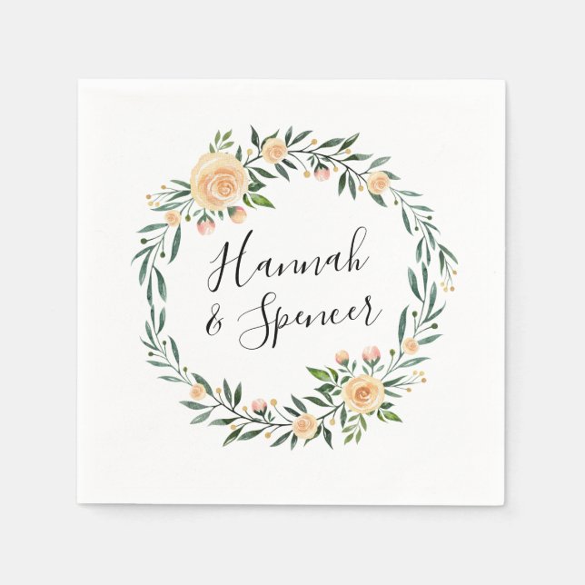 Guardanapo De Papel Rosas Bege | Casamento Personalizado (Frente)
