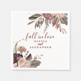 Guardanapo De Papel Rosas Boho Borgonha se apaixonam casamento floral