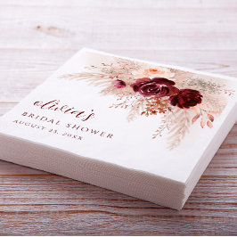 Guardanapo De Papel Rosas Boho Pampas Grass Chá de panela de Casamento