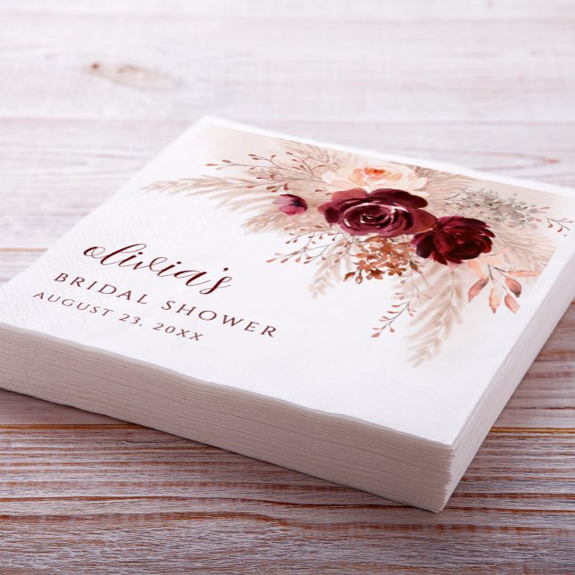 Guardanapo De Papel Rosas Boho Pampas Grass Chá de panela de Casamento (Criador carregado)