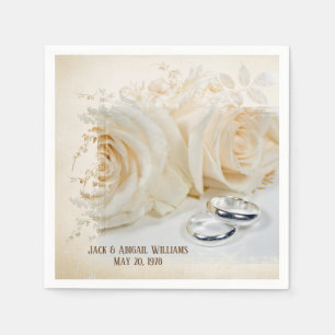 Guardanapo De Papel rosas brancas de aniversário e bandas de casament