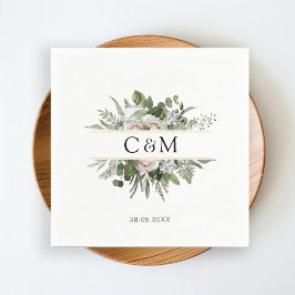 Guardanapo De Papel Rosas brancas de eucalipto simples e elegantes