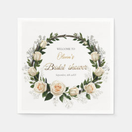 Guardanapo De Papel Rosas brancas e favores para a respiração do bebê