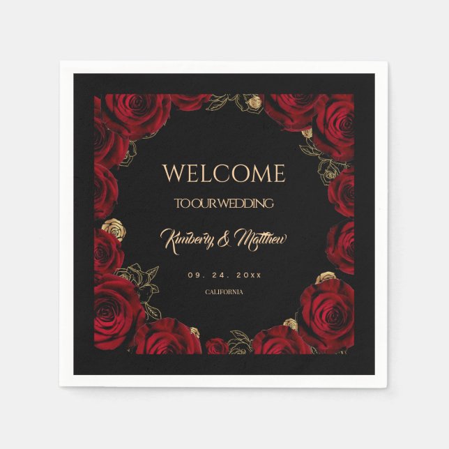 Guardanapo De Papel Rosas Burgundy Casamento Boho (Frente)