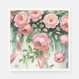Guardanapo De Papel Rosas Cor-de-Rosa e Fitas