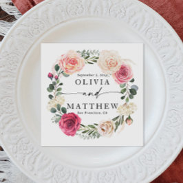 Guardanapo De Papel Rosas cor de rosa em aquarela. Casamento no jardim
