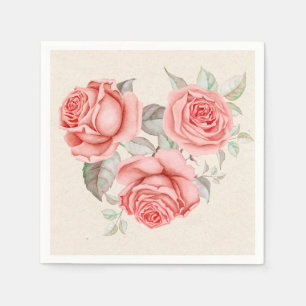 Guardanapo De Papel Rosas Coral Pêssego Vintage Folhagens Casamento