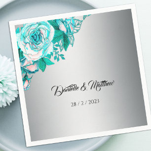 Guardanapo De Papel Rosas de Aqua Luxuosos no Casamento Elegante Prate